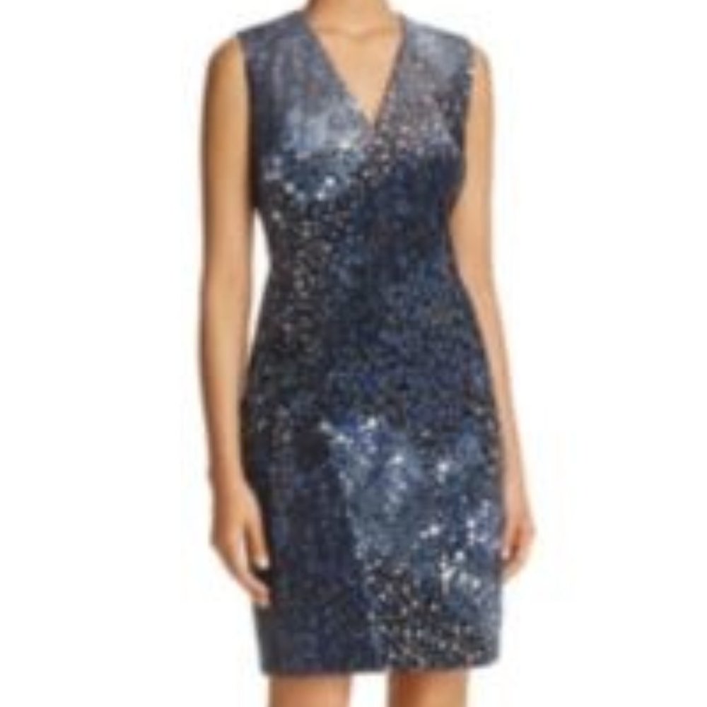 ELIE TAHARI Rosanna Blue Velvet Floral Sleeveless Summer Sheath Dress size 16